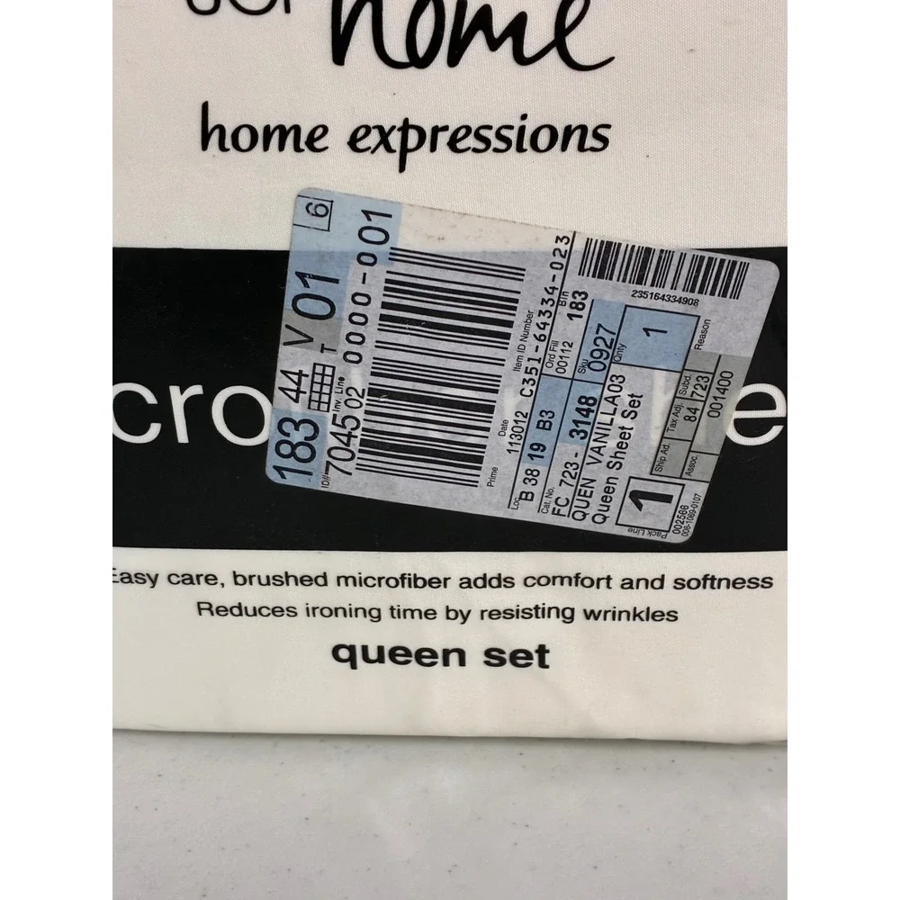 JCPenney Home Expressions Queen Microfiber Sheet‎ Set Vanilla Cream 4pc New